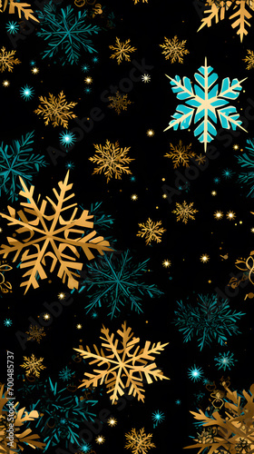 a blue background with blue snowflakes on black background, seamless pattern