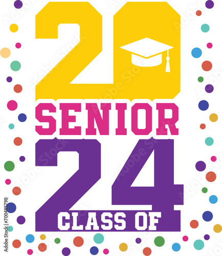 Lettering Senior Class of 2024 for greeting, invitation card. Text for graduation design, congratulation event, T-shirt, party, high school or college graduate. Illustration 