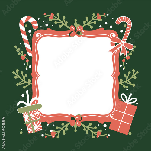 2d vector illustration colorful Christmas items frame and decoration with gifts accessories