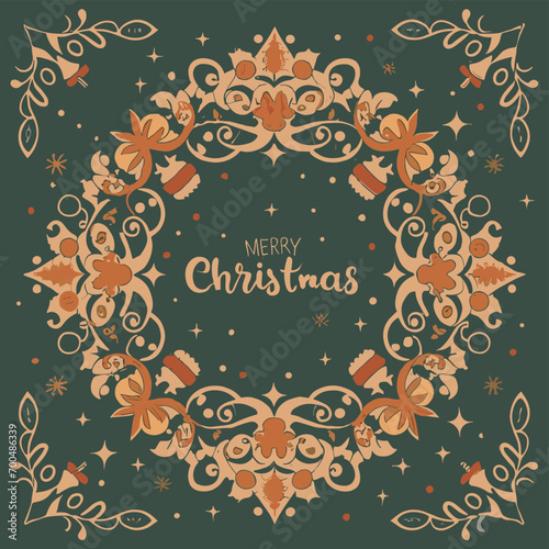 2d vector illustration colorful Christmas items frame and decoration with gifts accessories