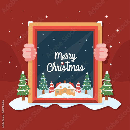 2d vector illustration colorful Christmas items frame and decoration with gifts accessories