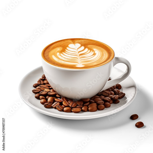 cup of coffee with beans on isolate transparency background, PNG