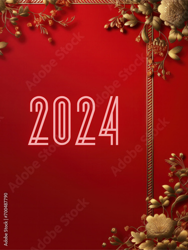 On a red background, it reads "Happy New Year" in gold 2024.