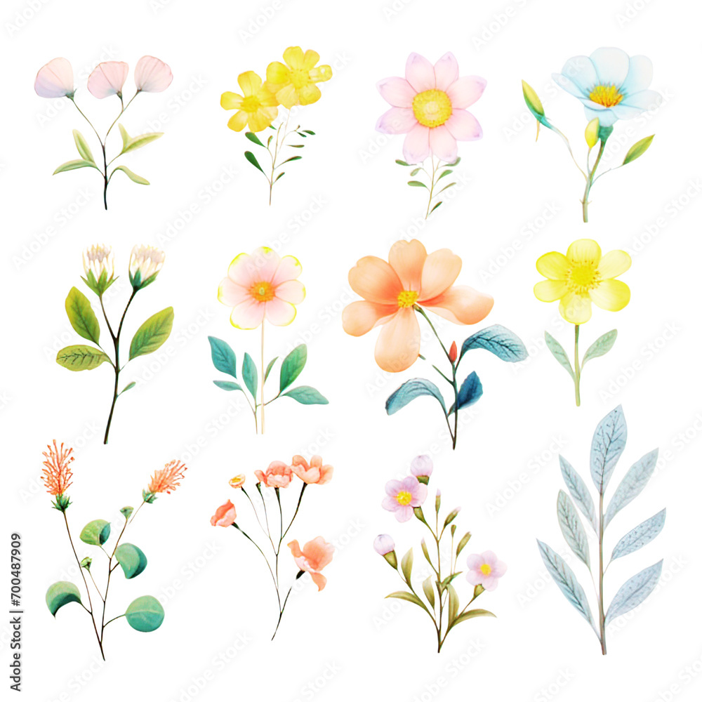Watercolor cute flowers, stickers, clipart, line cut, watercolour, pastell, glitter, cute Clipart Collection on a transparent background - Watercolor cute flowers, stickers, clipart, line cut, watercolour, pastell, glitter, cute Clipart Collection on a transparent background -