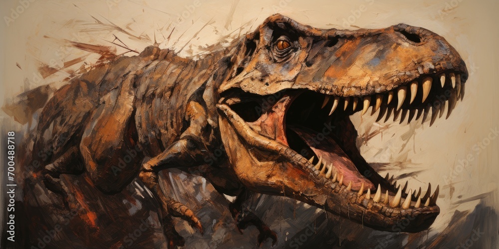 Obraz premium Dinosaur fossil, the remains or impression of a prehistoric organism preserved in petrified form or as a mold or cast in rock