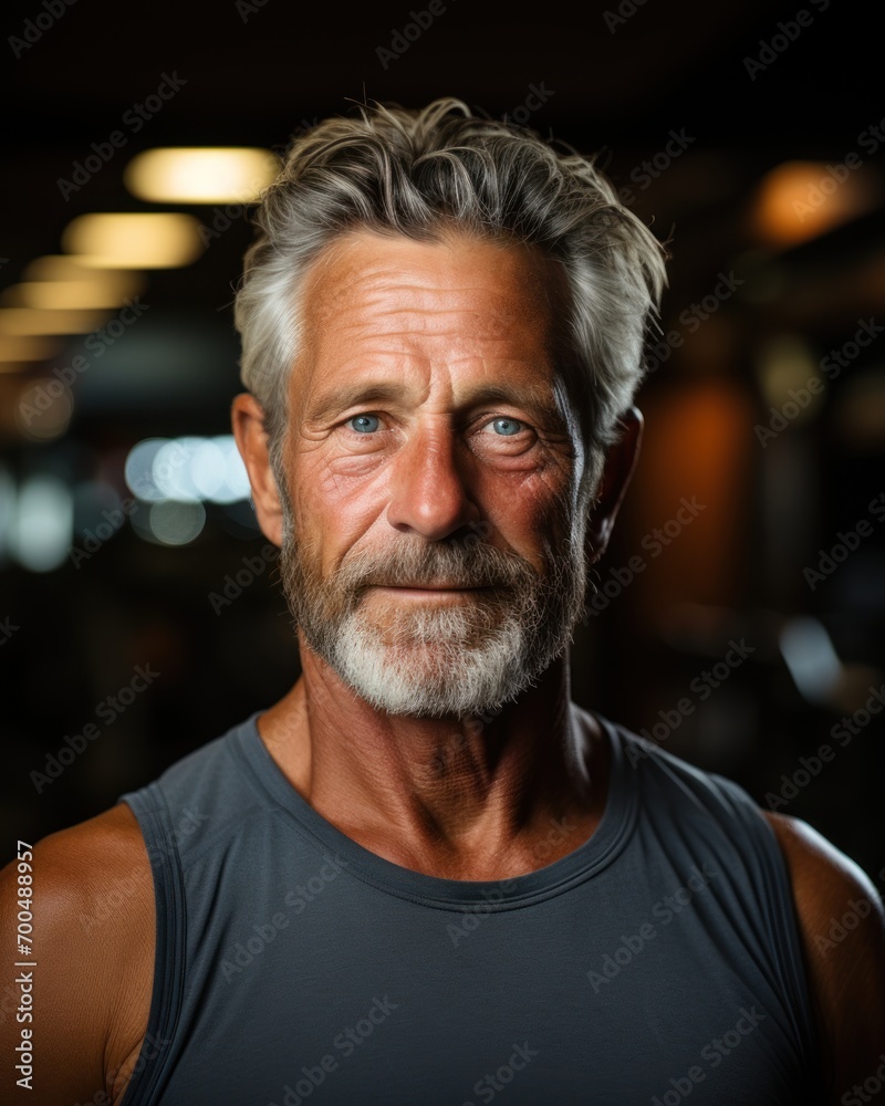 Older man engaged in gym, images of senior citizens
