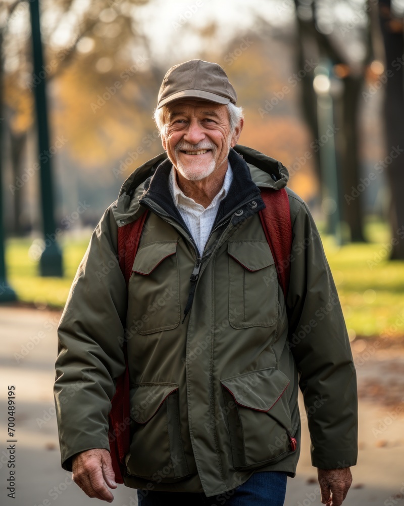 Senior man embracing park serenity, happy active seniors images