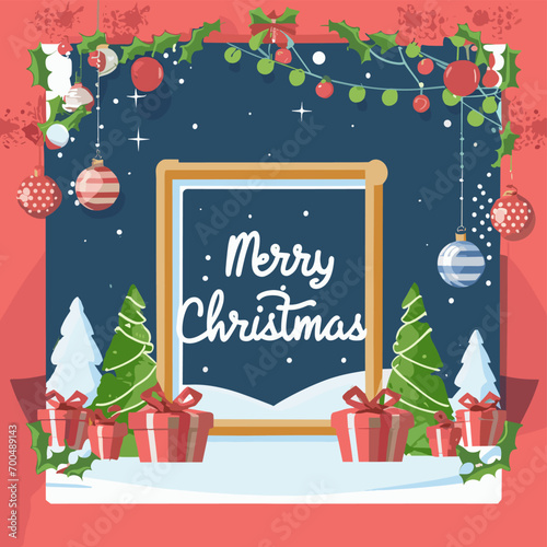 2d vector illustration colorful Christmas items frame and decoration with gifts accessories