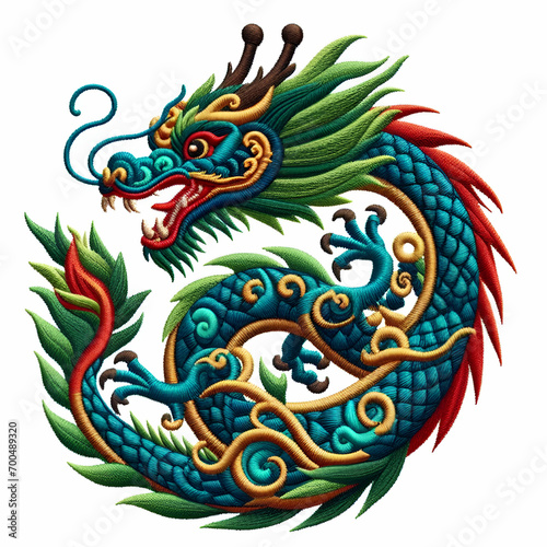 Embroidered dragon, chinese zodiac dragon isolated on white background © Taiwo