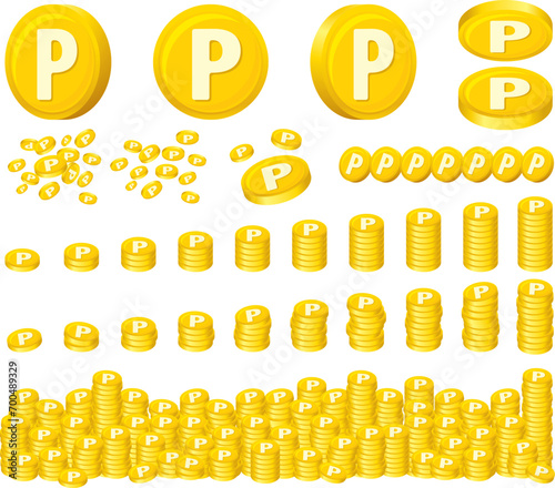 Illustration of golden point coin set