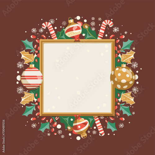 2d vector illustration colorful Christmas items frame and decoration with gifts accessories