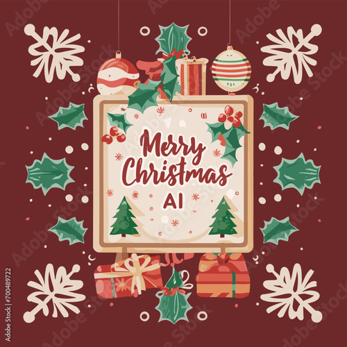 2d vector illustration colorful Christmas items frame and decoration with gifts accessories