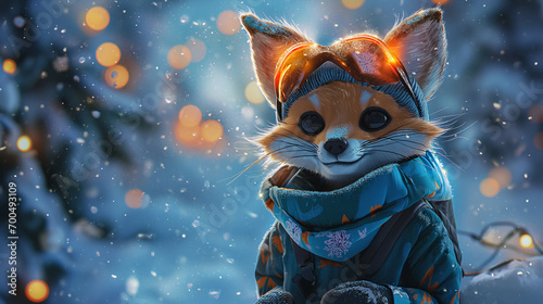 Snowboarding Fox in Winter Wonderland: A Charming 3D Illustration