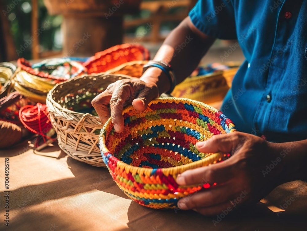colombia people makeTraditional wayuu bag craft creativity and handmade concept - obrazy, fototapety, plakaty 