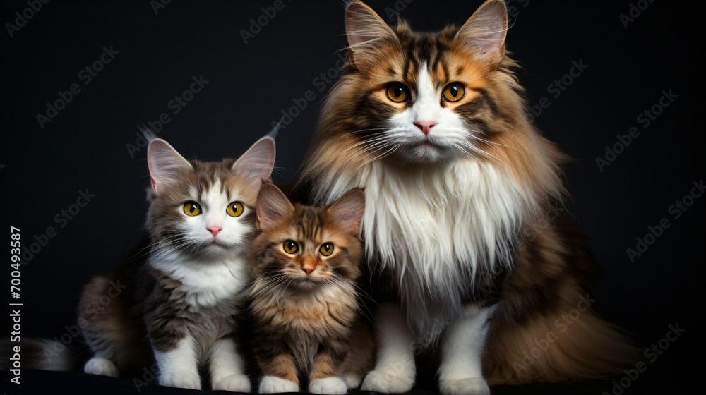 Family portrait of a serbian purebred cat