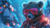 Whimsical Skiing Hedgehog in Snow with Goggles and Red Jacket