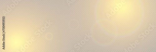 Bright light with glare and reflection of the camera lens. Sun, sun rays, dawn, lens flare on a transparent background.