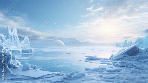 Arctic winter landscape with large glaciers frozen © Daniel