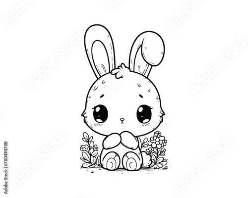 Cute Cartoon Character of rabbit for coloring book without color, outline line art.  Printable Design. isolated white background