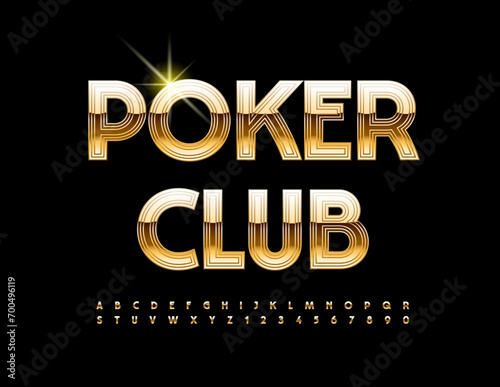 Vector luxury sign Poker Club. Cool Gold Font. Elite Alphabet Letters and Numbers.