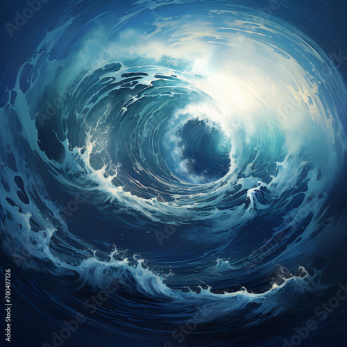 Blue Ocean waves swirling whirl into circular round