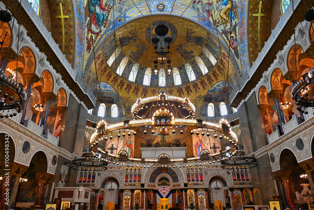 Beautiful interior of St. Nicholas Naval Cathedral in Kronstadt
