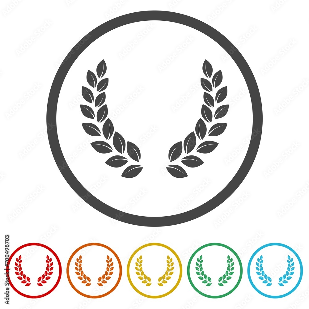 Laurel Wreath icon. Set icons in color circle buttons