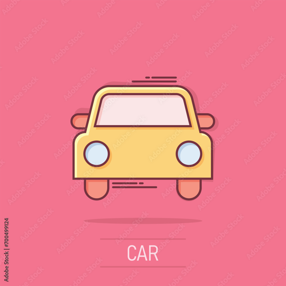Car icon in comic style. Automobile car vector cartoon illustration pictogram. Auto business concept splash effect. Car icon in comic style. Automobile car vector cartoon illustration pictogram. Auto business concept splash effect.