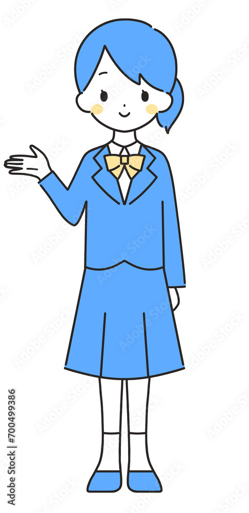 青色｜案内するブレザーの女の子｜右手