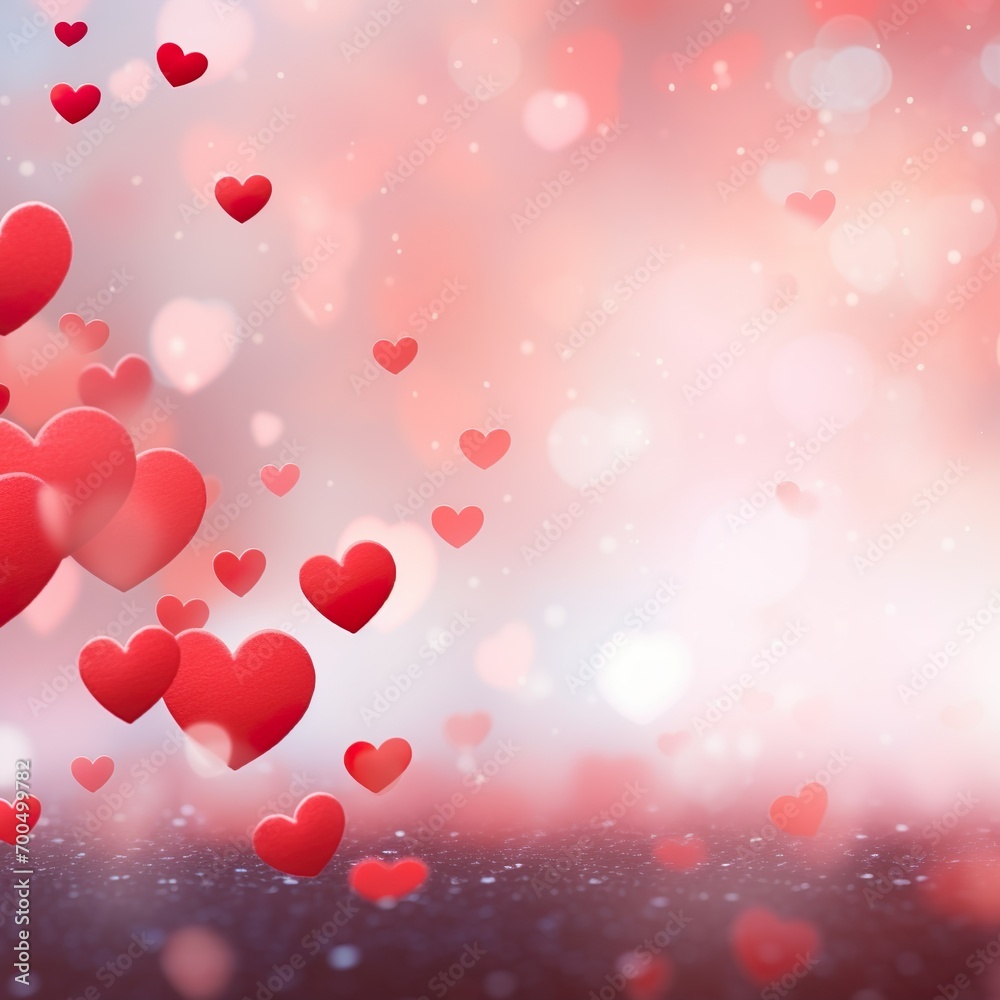 Valentines day background banner - abstract panorama background with red hearts. Love - Generative AI