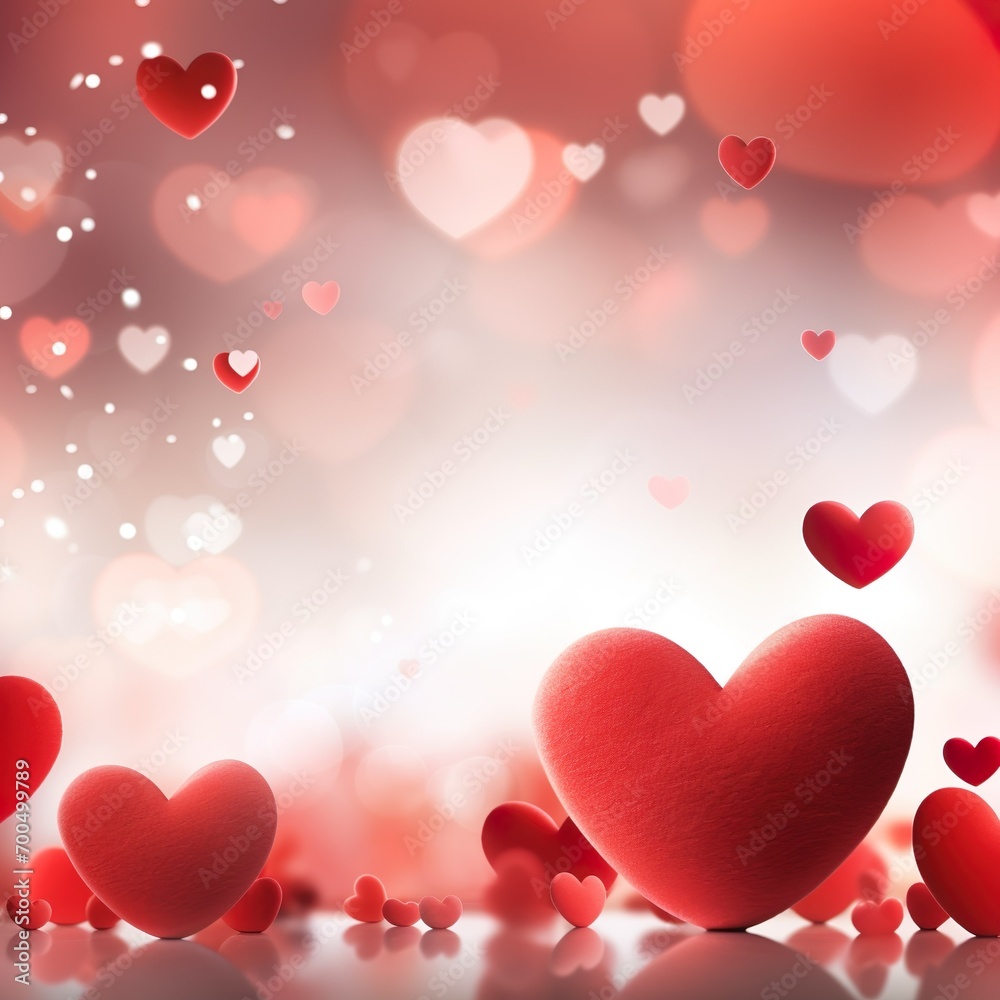 Valentines day background banner - abstract panorama background with red hearts. Love - Generative AI