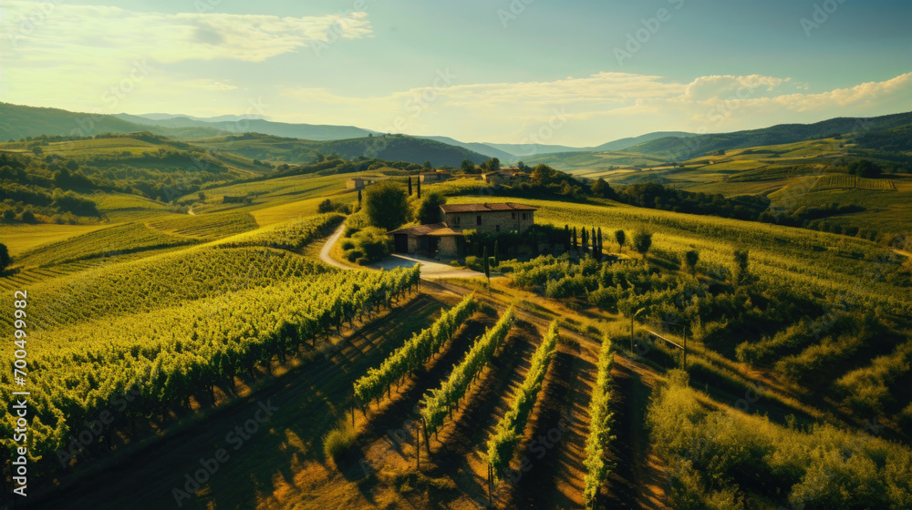 Wine Country Charm: Aerial Perspectives of Tuscany's Vineyard Landscape