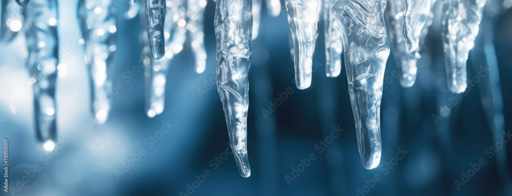 Macro detail to icicle during strong winter, nature concept - obrazy, fototapety, plakaty 