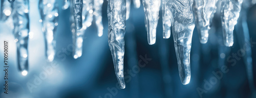 Macro detail to icicle during strong winter, nature concept photo