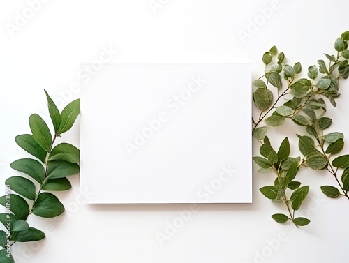 Eco Decorative green leaves with copy space on white background.