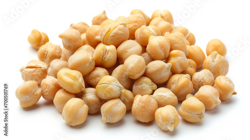 A collection of chickpeas captured in a top view, set against a white isolated background photo