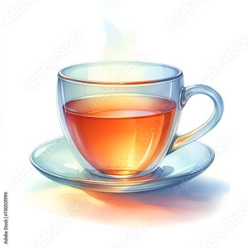 transparent cup of tea watercolor paint on white for greeting card wedding design