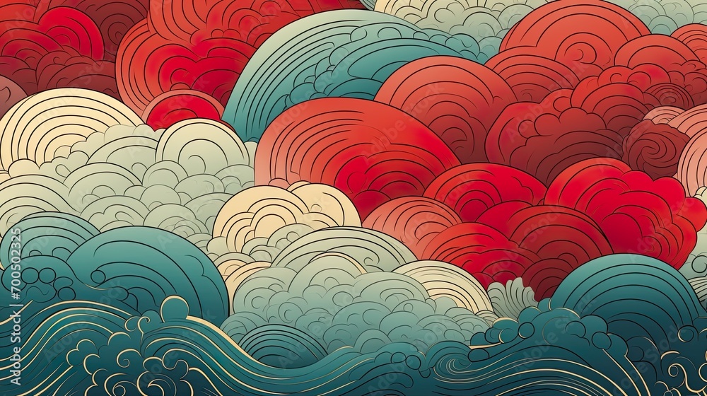 organic asian japanese line wave pattern oriental pattern traditional copy space with white