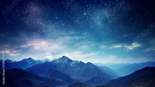 Night landscape with colorful Milky Way Beautiful mountain Starry sky with Milky Way Space background photo
