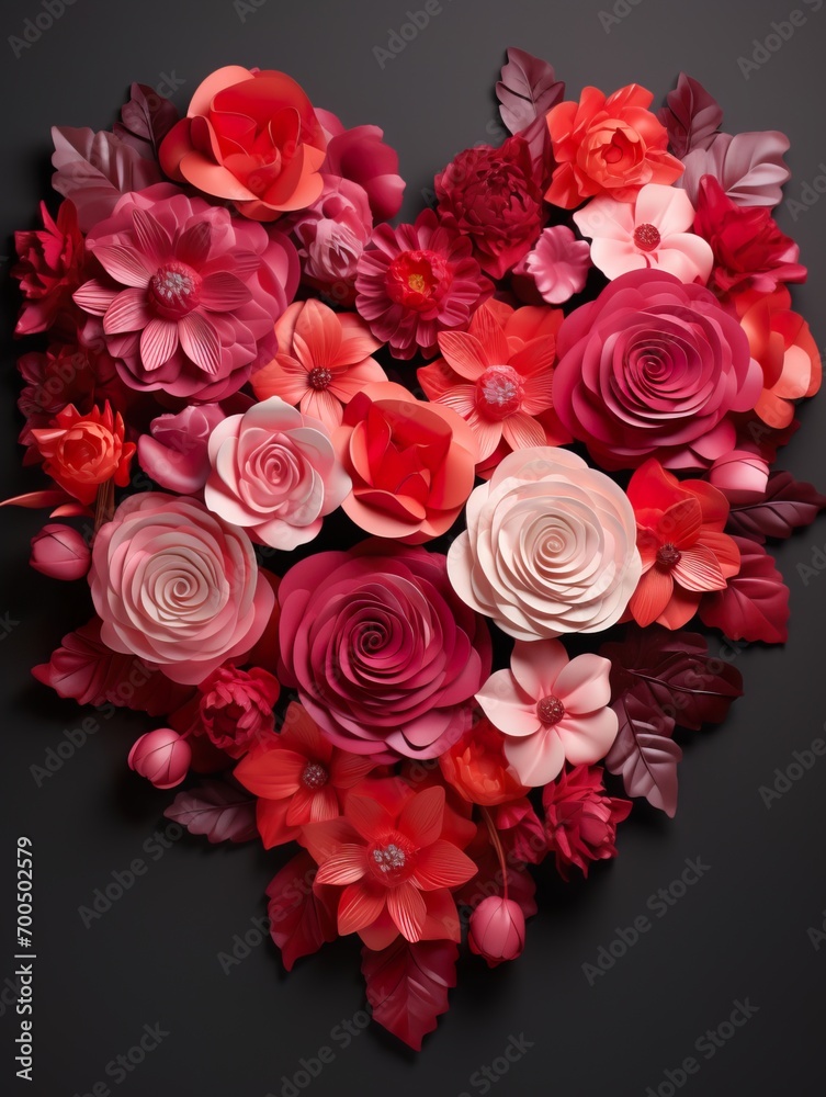 Heart shape made of flowers on.Valentines day festive background love and wedding card
