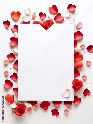 Vertical top view blank card love and wedding decoration Valentines day background