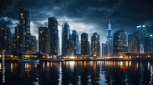Nighttime Cityscape: Illuminated City Skylines Alive with Lights