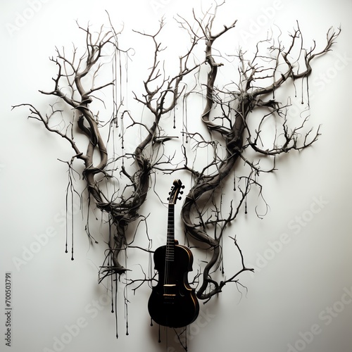 a tree branch with a guitar photo