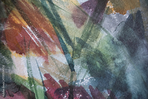 Abstract dim shades scuffed hand painted background. Smudges, wet multicolor spots on grunge abraded surface. Watercolor dirty colors. Contemporary art. photo