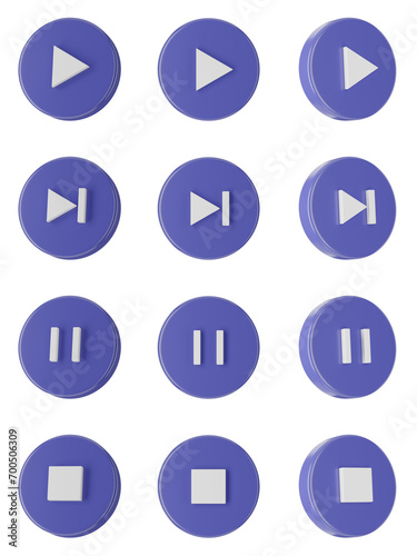 Free Download Set of blue media player buttons, PNG, transparent background, 3d render media player buttons - GFXLoad