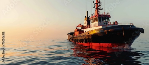 Coal Oil Transportation Tug Boat in formations. Creative Banner. Copyspace image