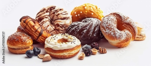 A scenic shot of traditional sweet baked goods isolated on the white background. Creative Banner. Copyspace image