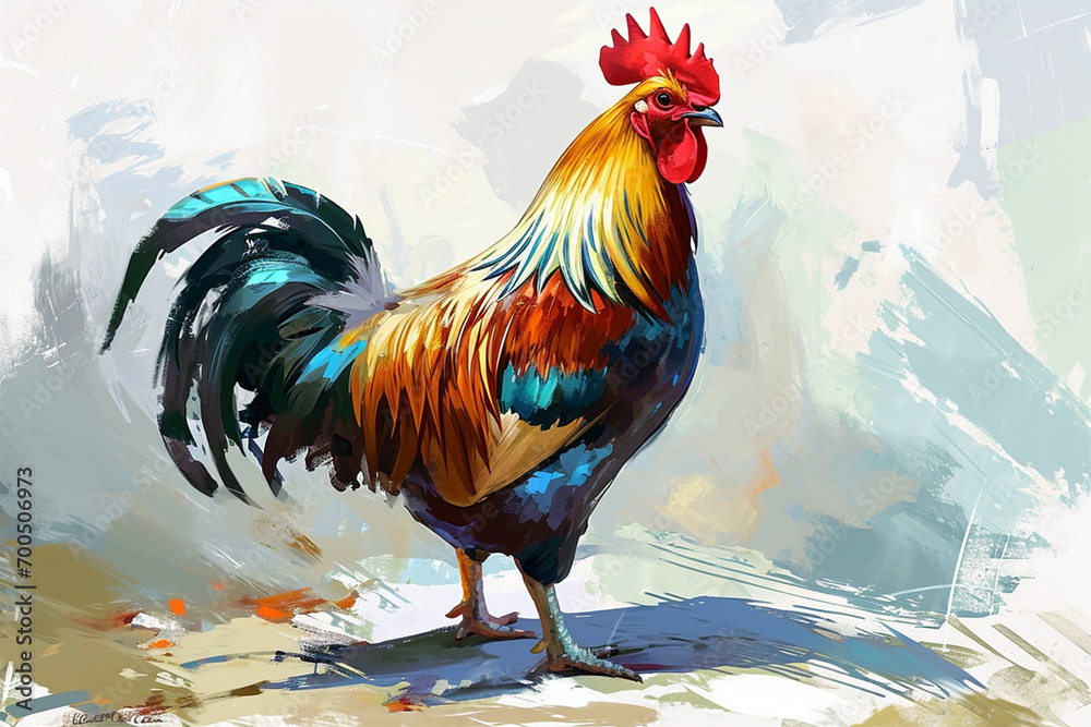 illustration of a painting style racing chicken design - obrazy, fototapety, plakaty 