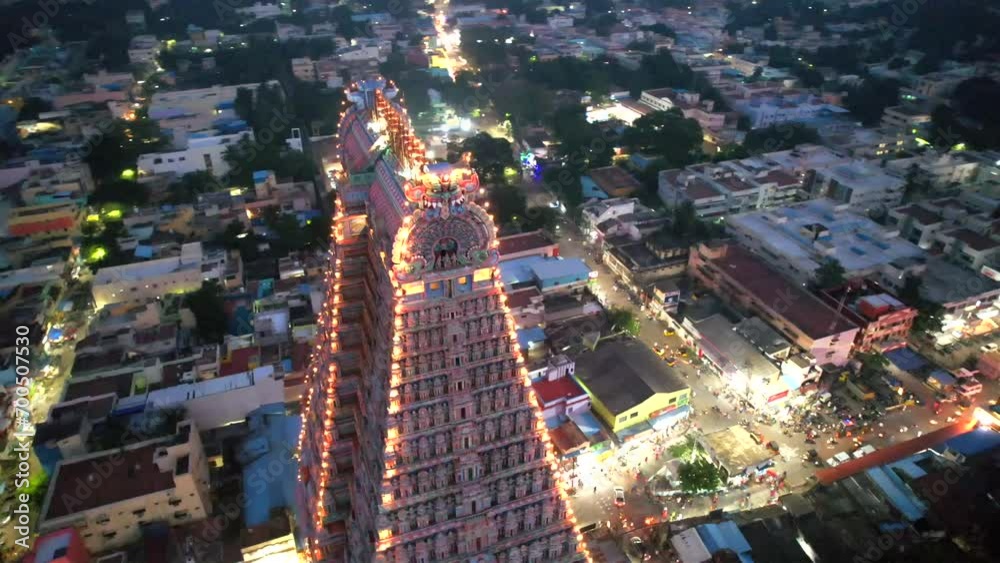 A Night Aerial shot of Sri Ranganatha Swamy Temple, Srirangam Temple in
