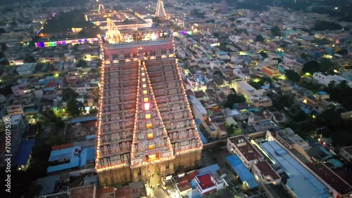 A Night Aerial shot of Sri Ranganatha Swamy Temple, Srirangam Temple in Tamil Nadu, India photo